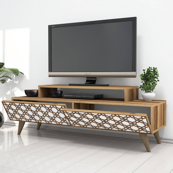 Hanah Home Soporte TV moderno y elegante, Nogal y Blanco, Ancho 140 cm